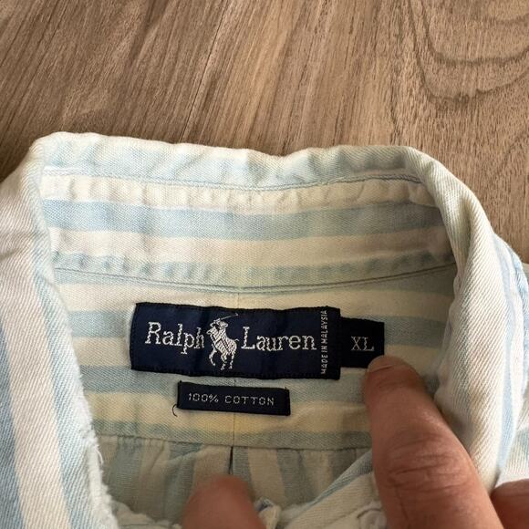 Vintage Polo Ralph Lauren Button Up Striped Shirt Blue White Size XL Over Shirt - Picture 6 of 6